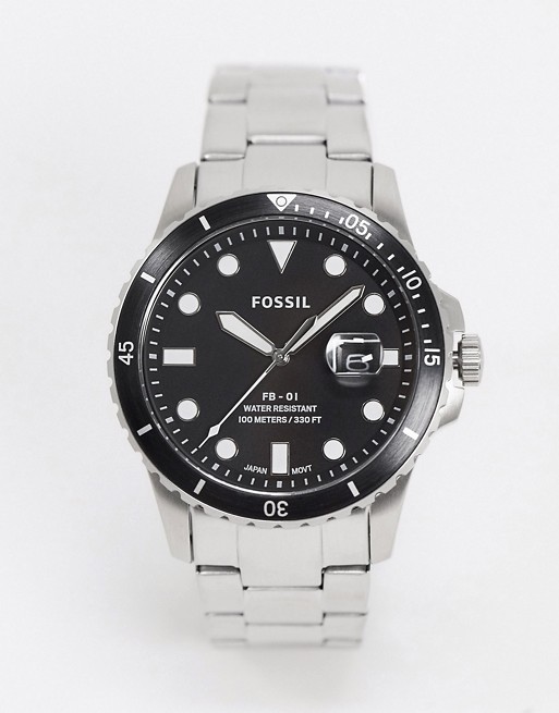 Fossil Fb-01 silver bracelet watch with black dial FS5652