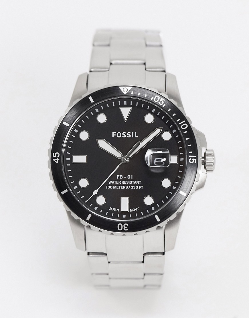 Fossil — Fb-01 — Sølvfarvet armbåndsur med sort skive FS5652
