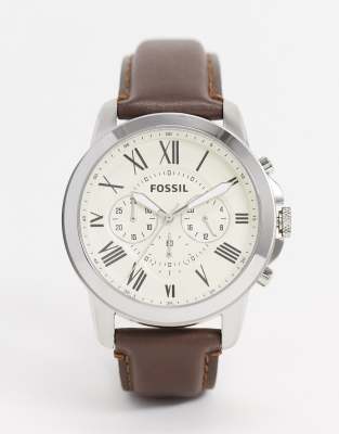 brown leather strap chronograph watch