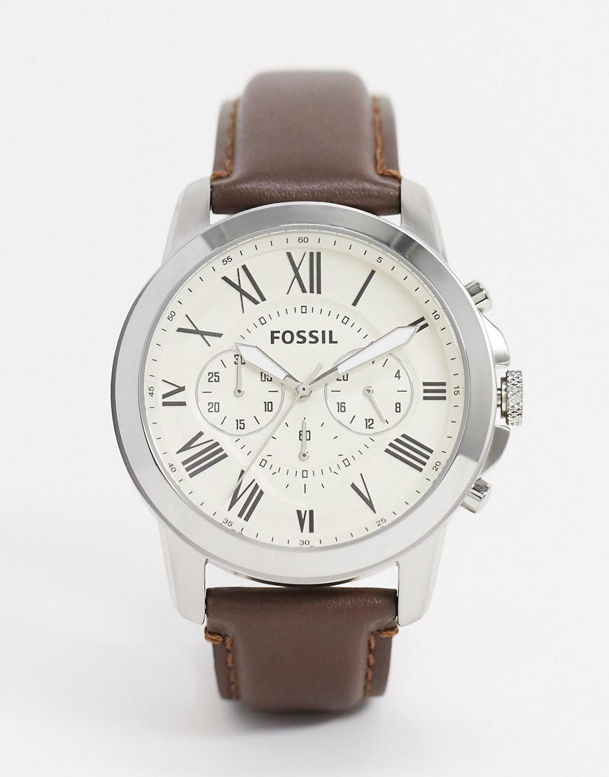 Fossil - FS4735 Grant - Chronograaf horloge met bruin leren bandjes