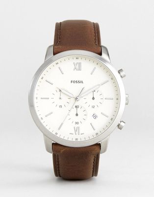 Fossil FS5380 Neutra chronograph leather watch in brown | ASOS