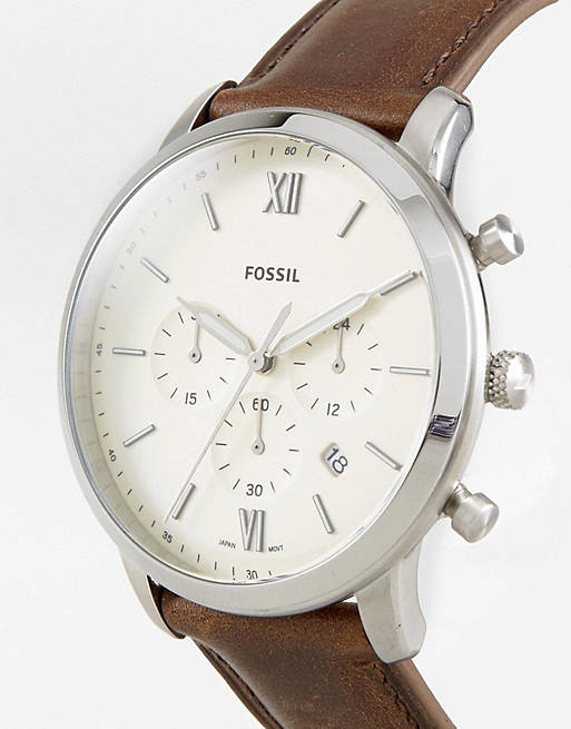 Fossil FS5380 Neutra chronograph leather watch in brown | ASOS
