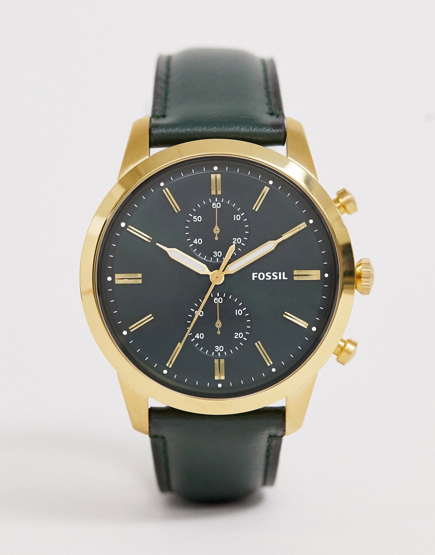 Fossil - FS5599 Townsman - Leren horloge 44mm-Groen