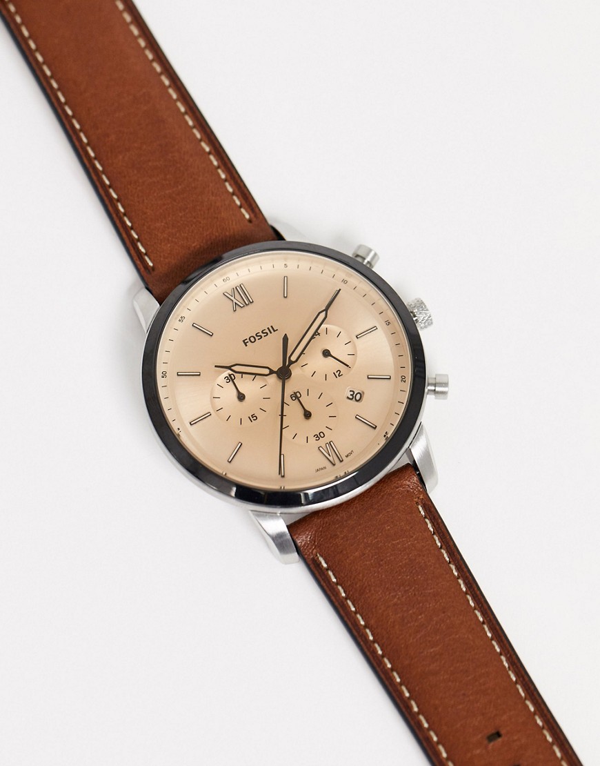 Fossil - FS5627 Neutra - Horloge met leren bandje en chronometer in bruin