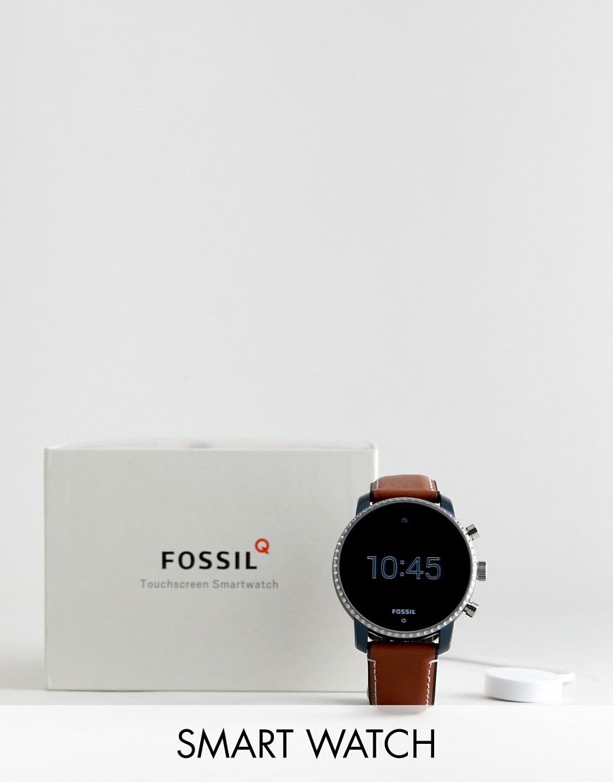 Fossil - FTW4016 Gen 4 Q Explorist - Leren smartwatch 45 mm-Bruin