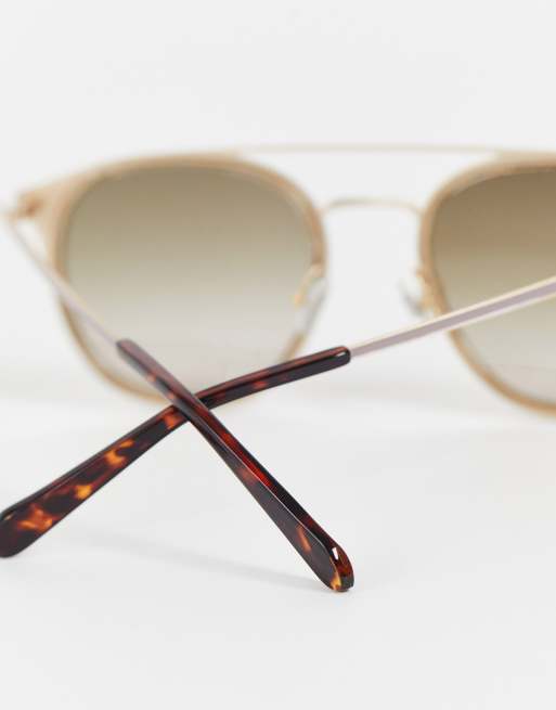 Fossil - Lunettes de soleil aviateur rondes - Doré clair, 4 de 4