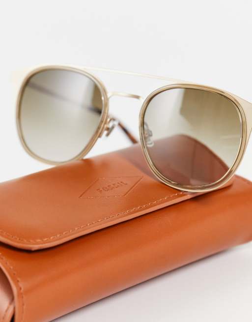 Fossil - Lyse guldfarvede runde aviator-solbriller, 3 af 4
