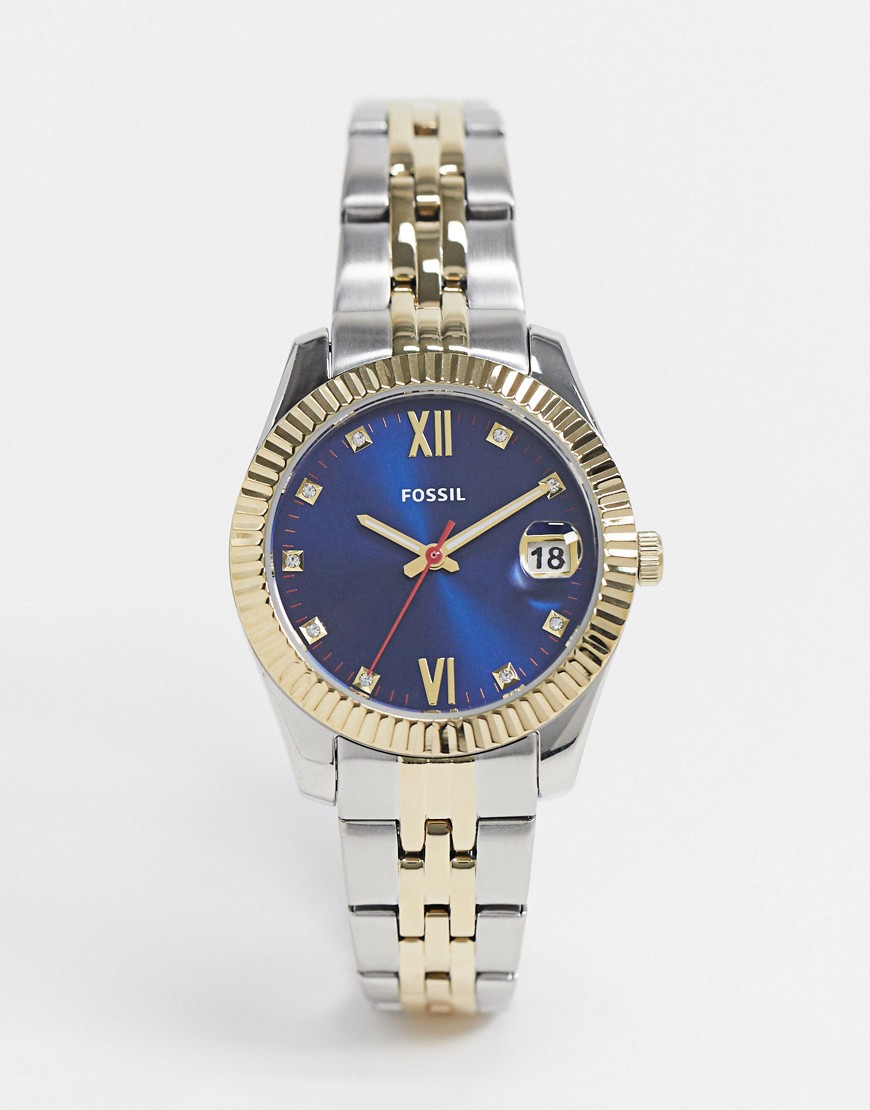 Fossil - Mini scarlett - Horloge met schakelband van gemixt metaal en marineblauwe wijzerplaat ES4899-Multi