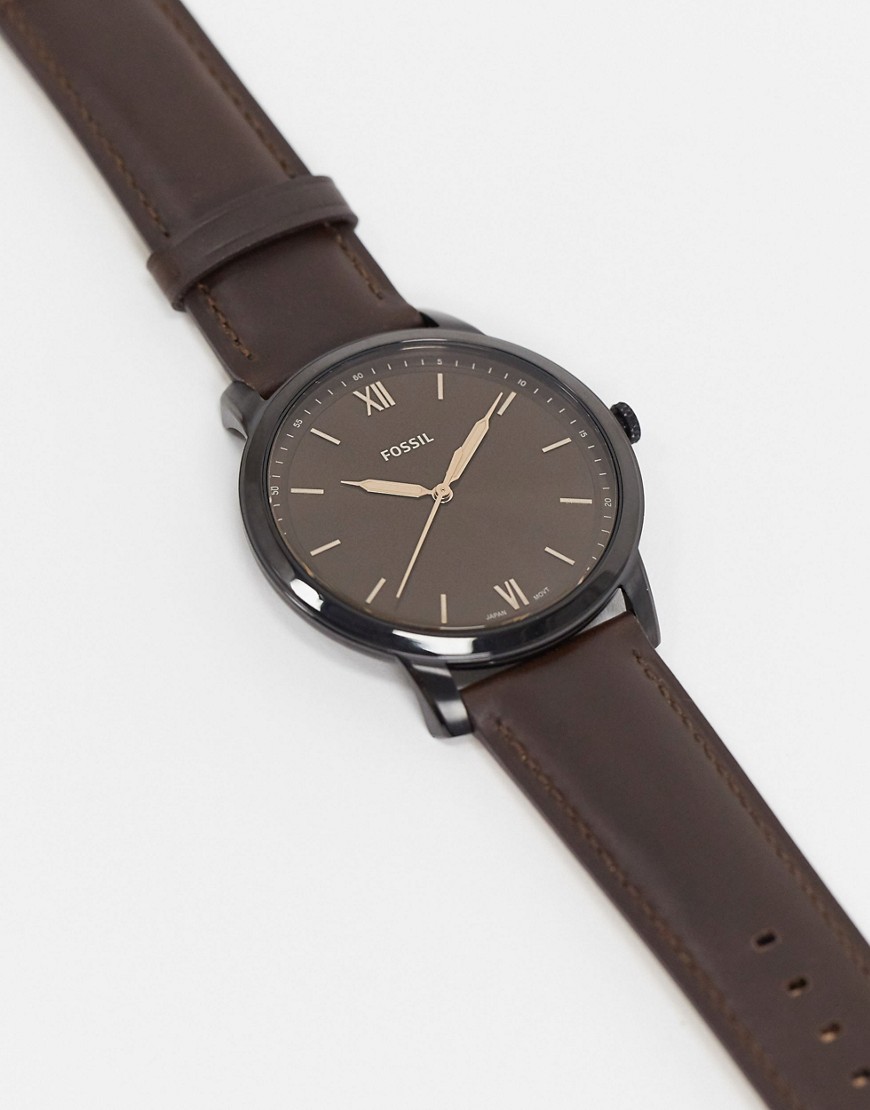 Fossil - Minimalist - Horloge met leren bandje in bruin FS5551