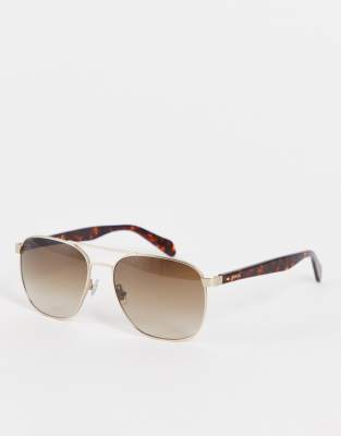 Fossil – Okulary przeciwsłoneczne typu aviator w oprawkach w kolorze jasnozłotym