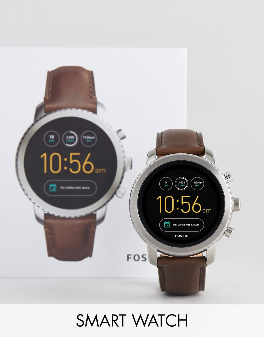 Fossil â Q FTW4003 Explorist â Smart-Watch mit Lederarmband in Braun | ASOS