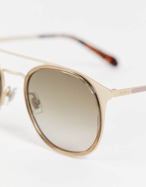 Fossil – Runde Pilotensonnenbrille in Hellgold, 2 von 4