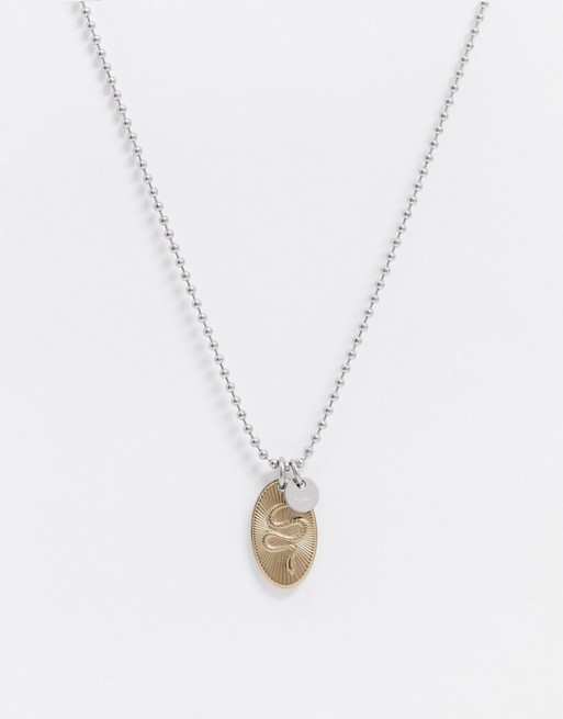 Fossil serpent stainless steel pendent necklace