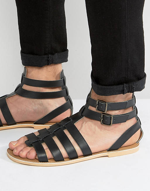 Frank Wright Gladiator Sandals in Black Leather | ASOS