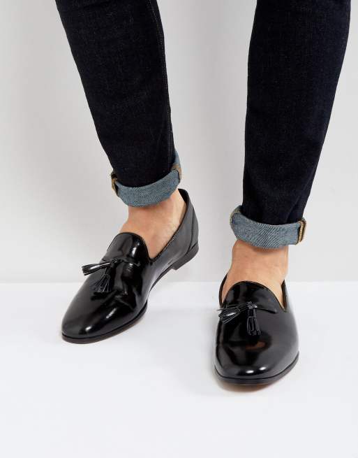 Frank Wright - Svarta loafers i lack med tofs