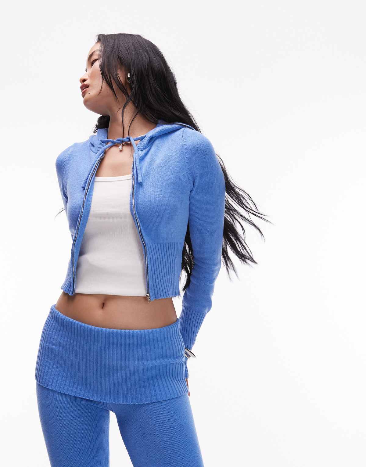 Frankies Bikinis Aimee cloud knit hoodie in blue moon