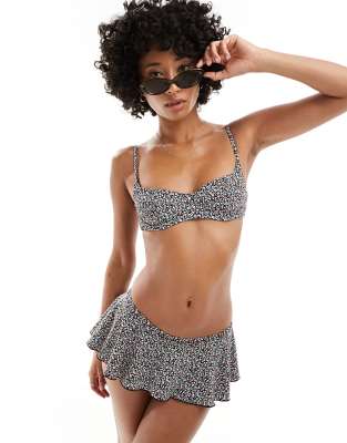 cola floral ditsy bikini top in summer nights-Black