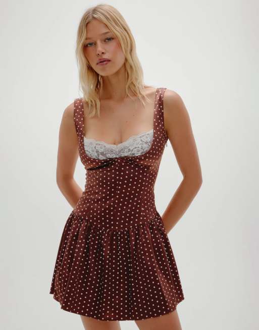 Frankies Bikinis Enchantmnet sateen mini dress in chocolate dot