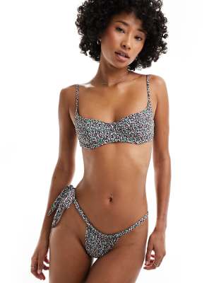 kealy floral ditsy tieside bikini bottom in summer nights-Black