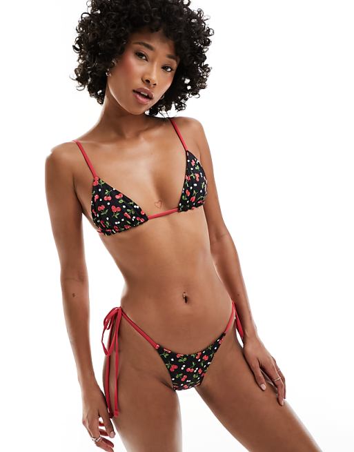 Frankies Bikinis lumia triangle bikini top in cherry hearts Frankies Bikinis lumia triangle bikini top in cherry hearts
