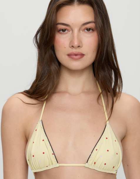 Frankies Bikinis Nick satin reversible bikini top in honey bug