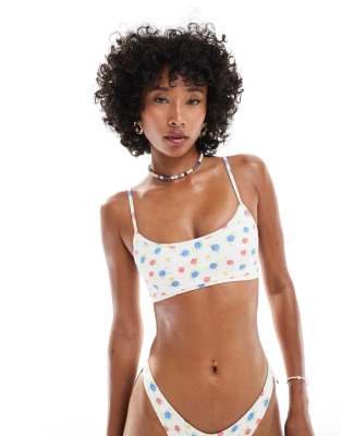 Frankies Bikinis Premium bay view cotton bikini top in blossom-White