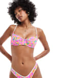 [Frankies Bikinis] Frankies Bikinis Premium Dean bikini top in daisy pond-Pink 6 Bright pink