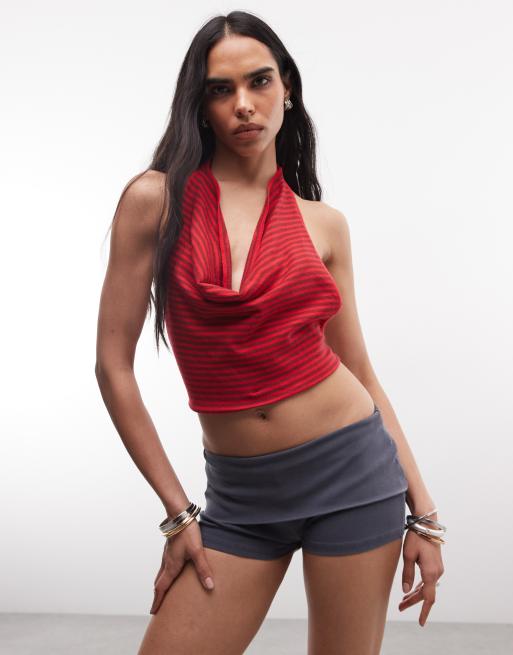 Frankies Bikinis X Jennie Kim halterneck top in red stripe, 4 of 4