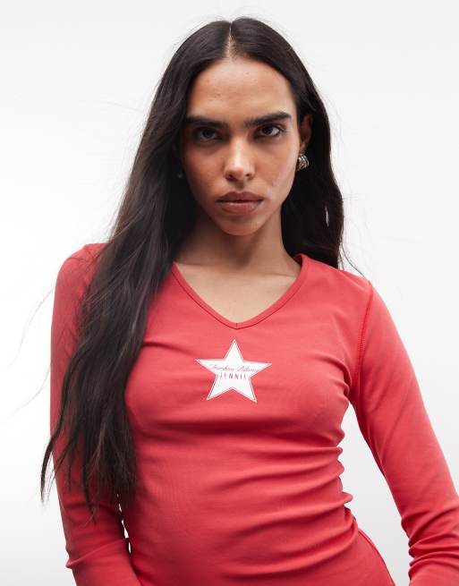 Frankies Bikinis x Jennie Kim long sleeve top in roses red, 2 of 4
