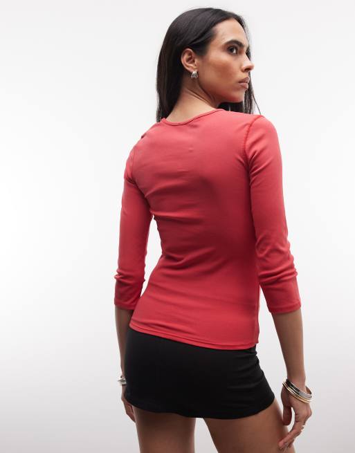 Frankies Bikinis x Jennie Kim long sleeve top in roses red, 4 of 4
