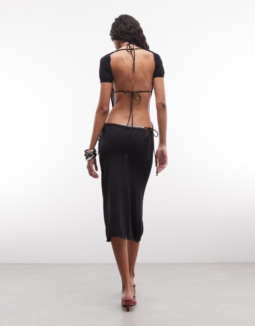 Frankies Bikinis x Jennie Kim – Midi-Strickkleid in Schwarz mit Rückenausschnitt, 2 von 4