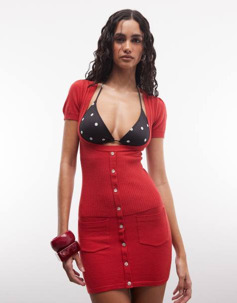 Frankies Bikinis x Jennie Kim – Minikleid aus durchbrochenem Strickmaterial in Rot - view 1