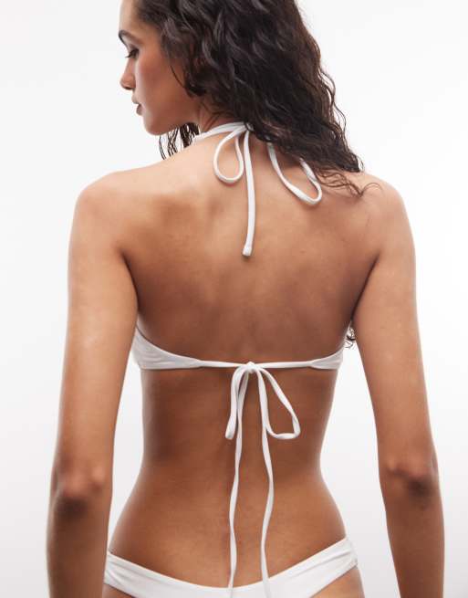 Frankies Bikinis x Jennie Kim – Neckholder-Bikinioberteil in Optic-Weiß mit Gitterstrukturdetail, 4 von 5