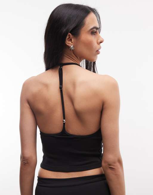 Frankies Bikinis x Jennie Kim - Top negro con cuello halter, 3 de 4
