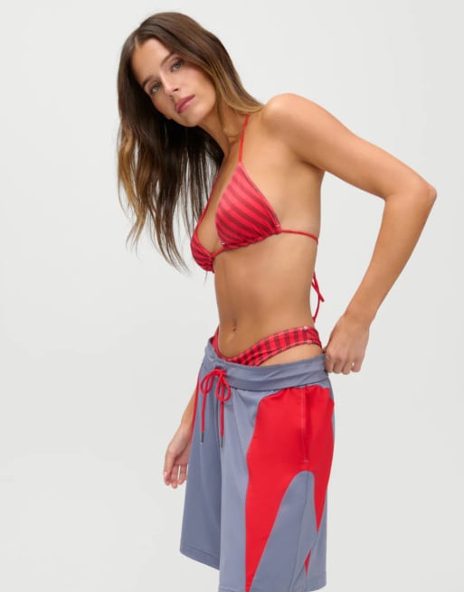 Frankies Bikinis X Jennie Kim triangle bikini top in red stripe, 4 of 4