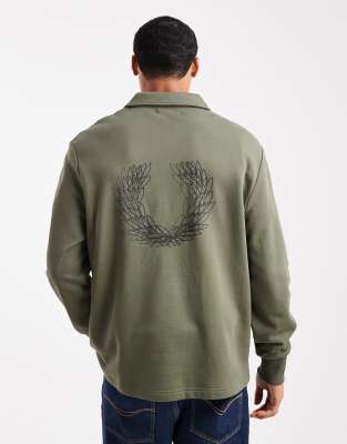 Fred Perry 1/4 Zip Light Box Graphic Logo Sweatshirt In Green
