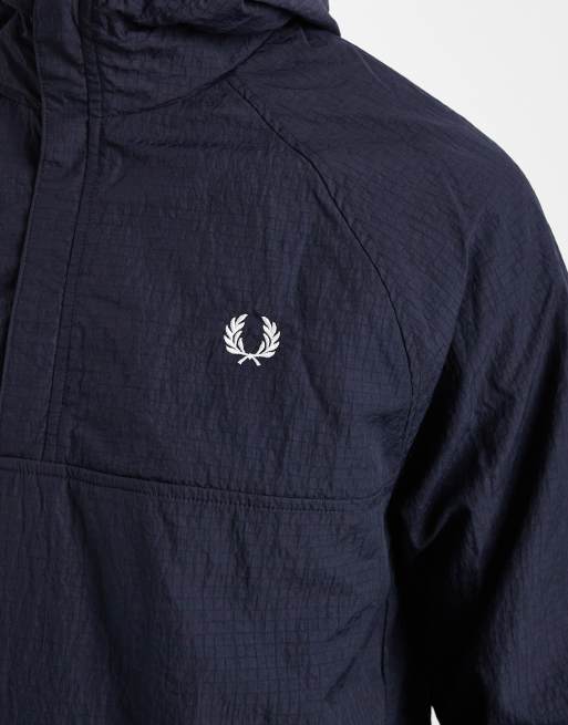 Fred Perry 1/4 zip ripstop logo hooded training jacket in navy | ASOS
