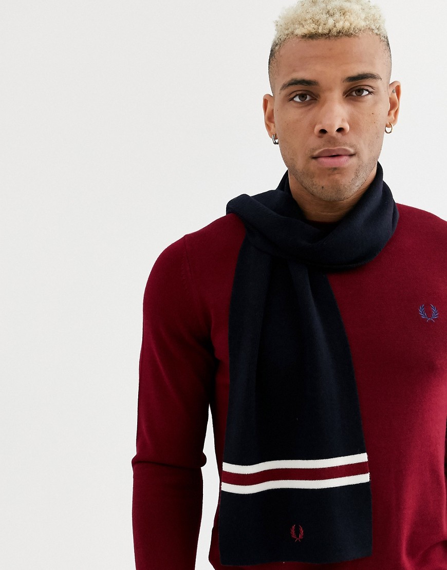 Fred Perry 100% merino wool stripe scarf in navy