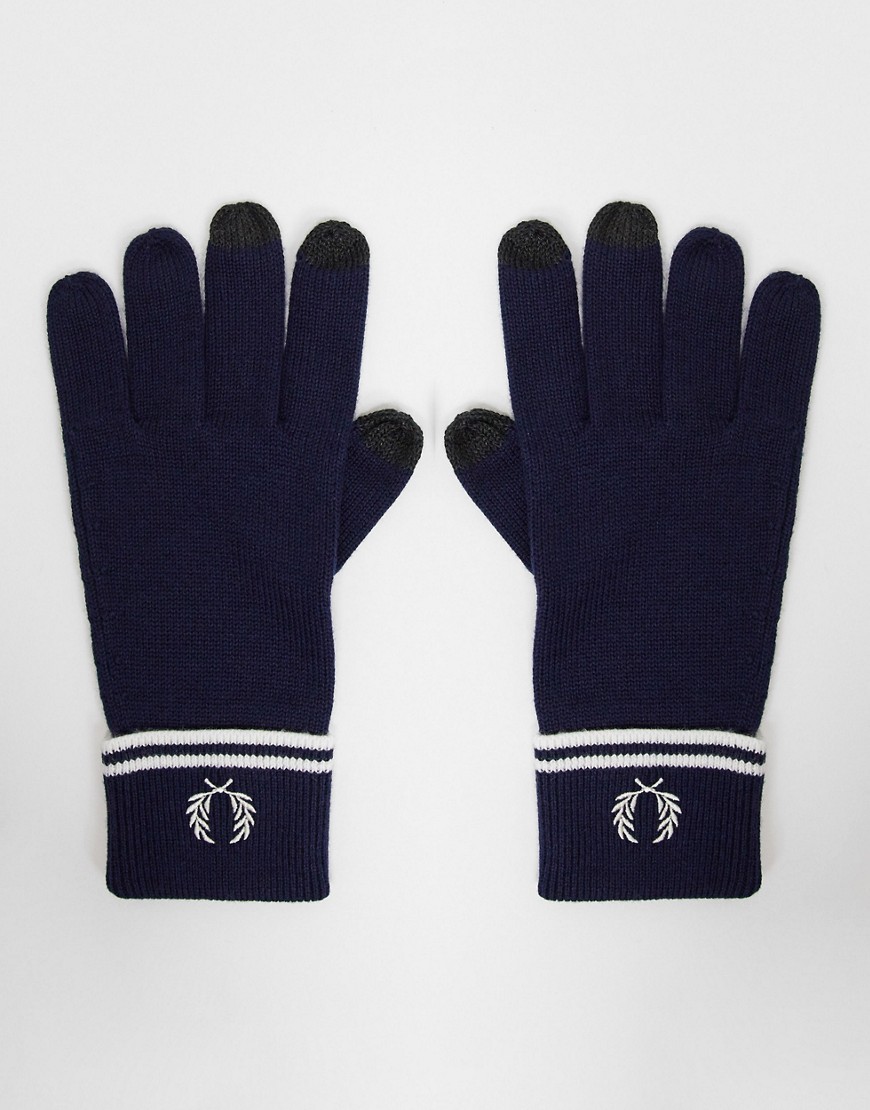 Fred Perry 100% Merino Wool Touch Screen Gloves In Navy