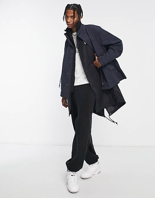 Fred Perry 2 in 1 double layered parka in navy | ASOS