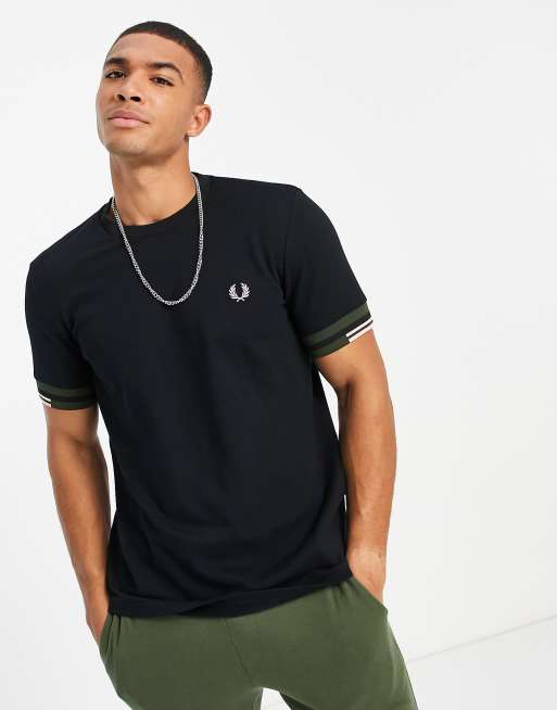 Fred Perry abstract cuff t shirt in black