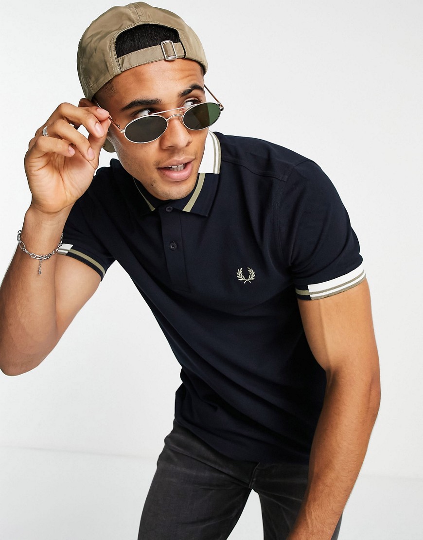 Product photo of Fred perry abstract tipped polo shirt in navy