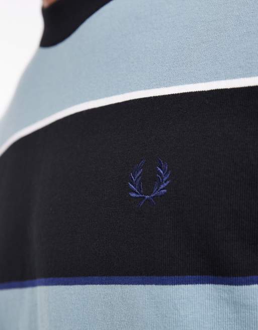 Fred Perry - Afslappet T-shirt med sorte/blå striber, 5 af 5
