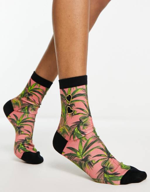 Fred Perry Amy palm print sock in coral heat