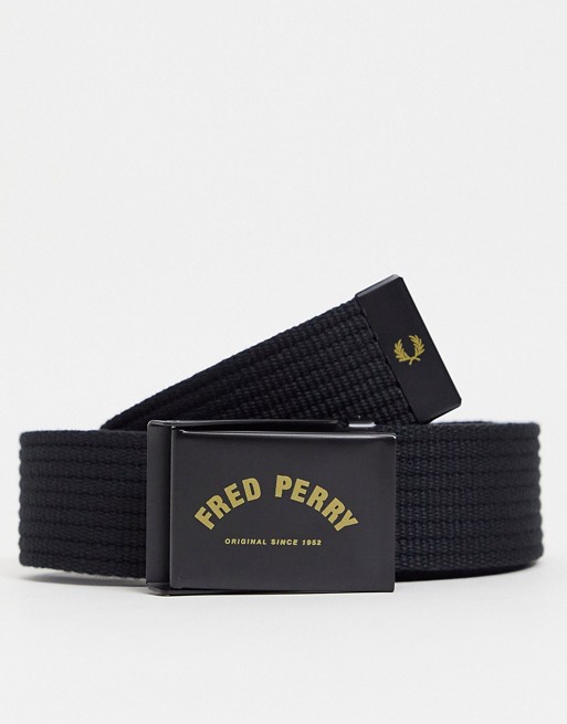 Fred Perry arch branded webbing belt in black/ gold