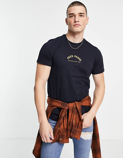T-Shirts & Vests Fred Perry arch branding t-shirt in navy 