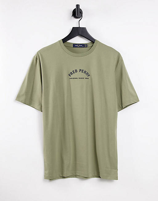 Fred Perry arch chest logo t-shirt in sage | ASOS