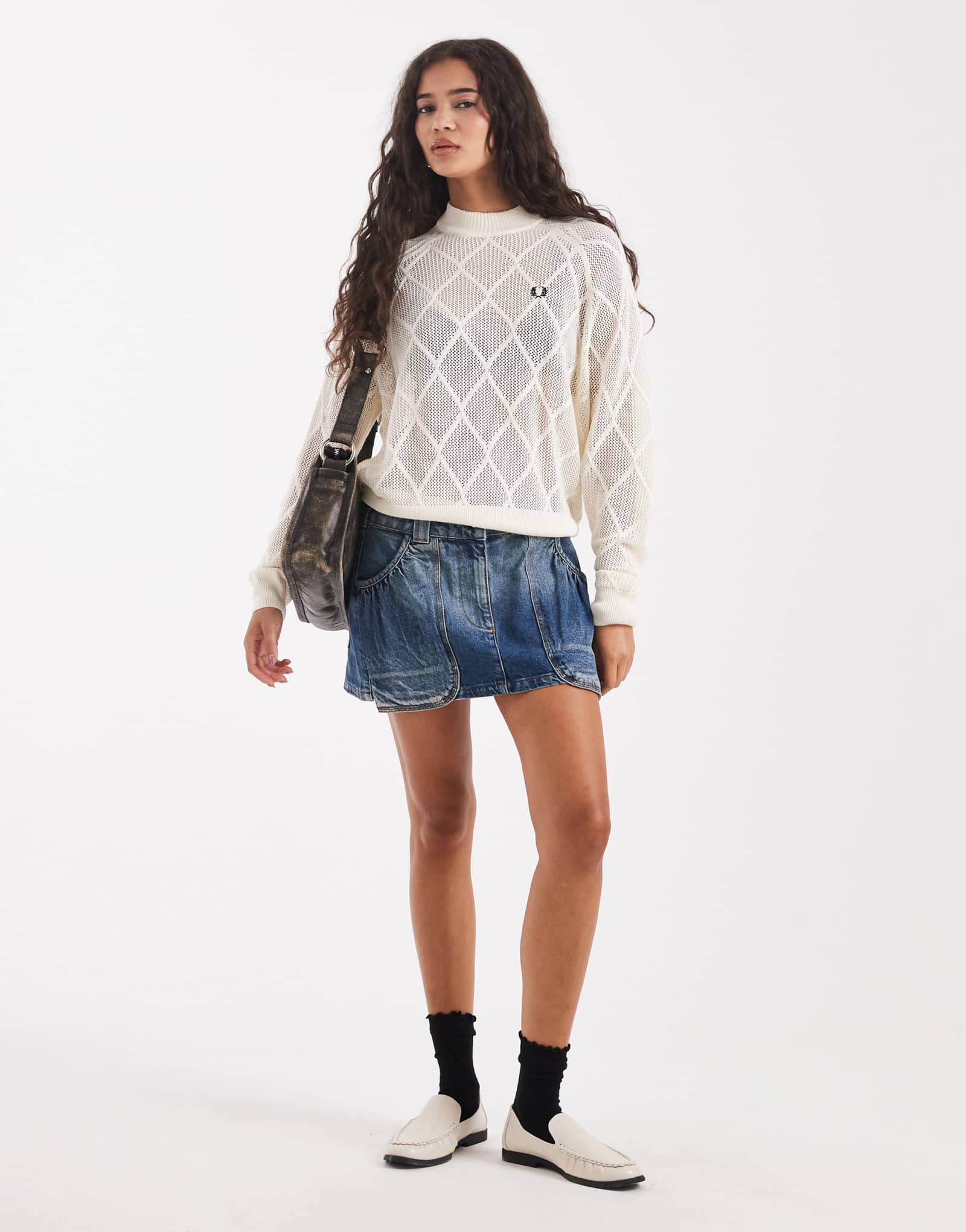 Свитер из сетчатой ткани Fred Perry argyle белого цвета