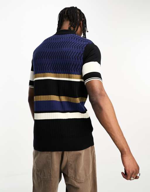 Striped knit panel store shirt