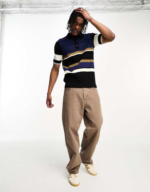 FRED PERRY フレッドペリー Argyle Panel Knitted Fred Perry Argyle Panel Knitted T-Shirt - Uniform Green